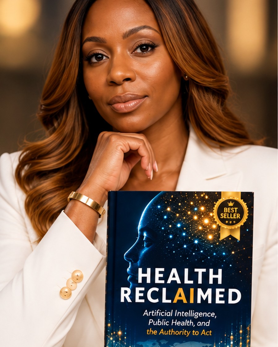 Dr. Sancian Crawford holding a copy of Health Reclaimed
